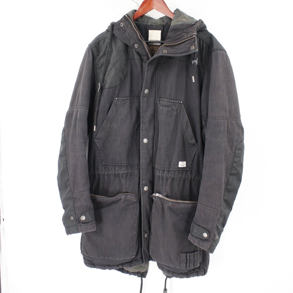 Y2K Diesel jacket Men's Large Parka Hooded field shooting cargo pockets fishtail